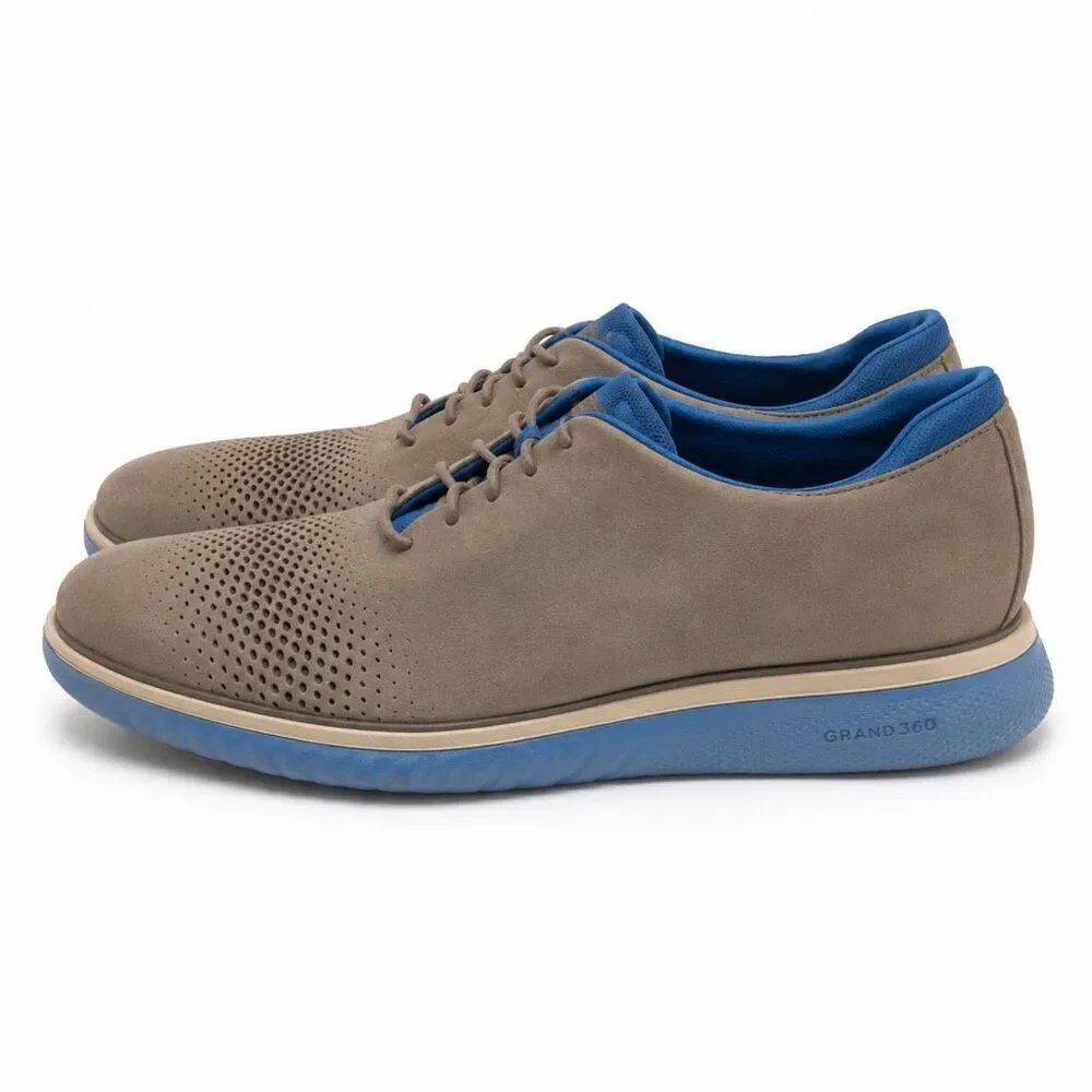 Cole Haan Grand 360 Oxford Shoes Gray Blue Leather Casual Mens 12